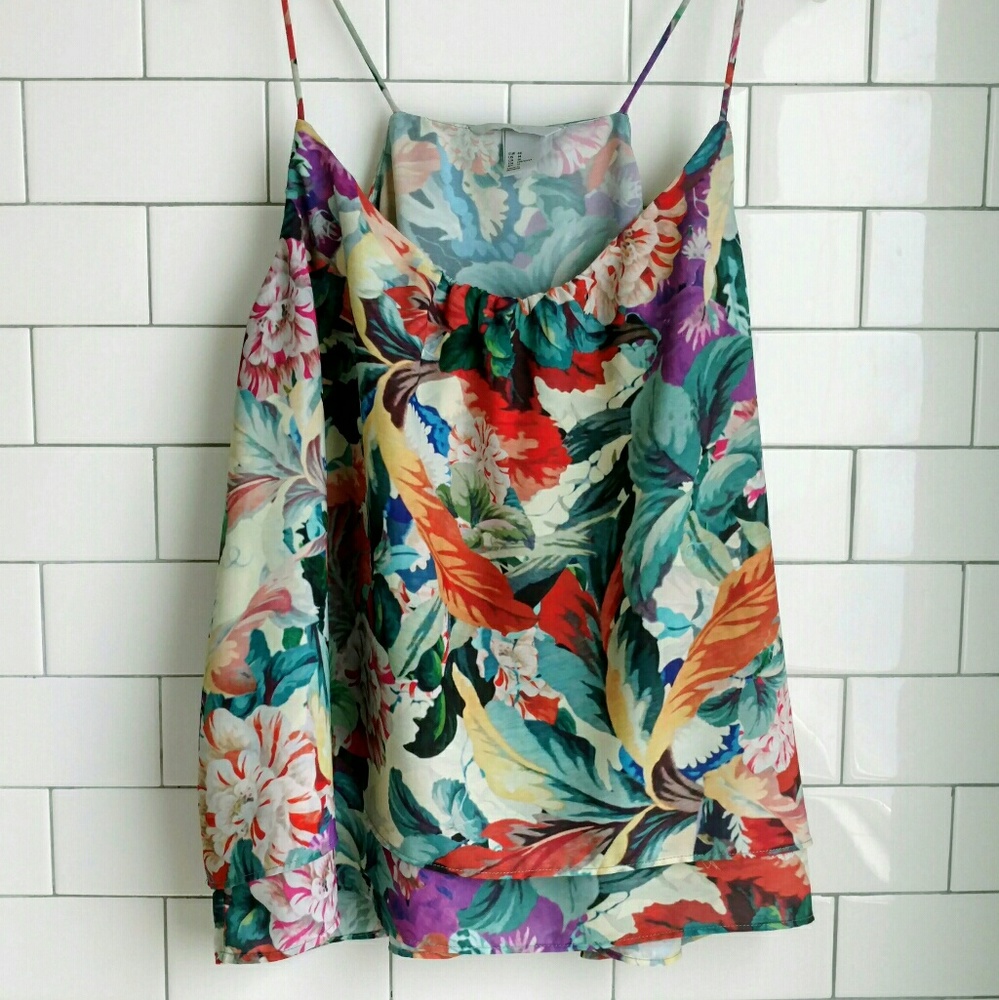 H&M Tropical Print Spaghetti Strap Swing Top