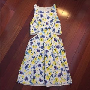 Zara Trafaluc Blue and yellow foral A-line dress