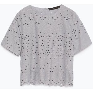 Zara embroidered scalloped crop top