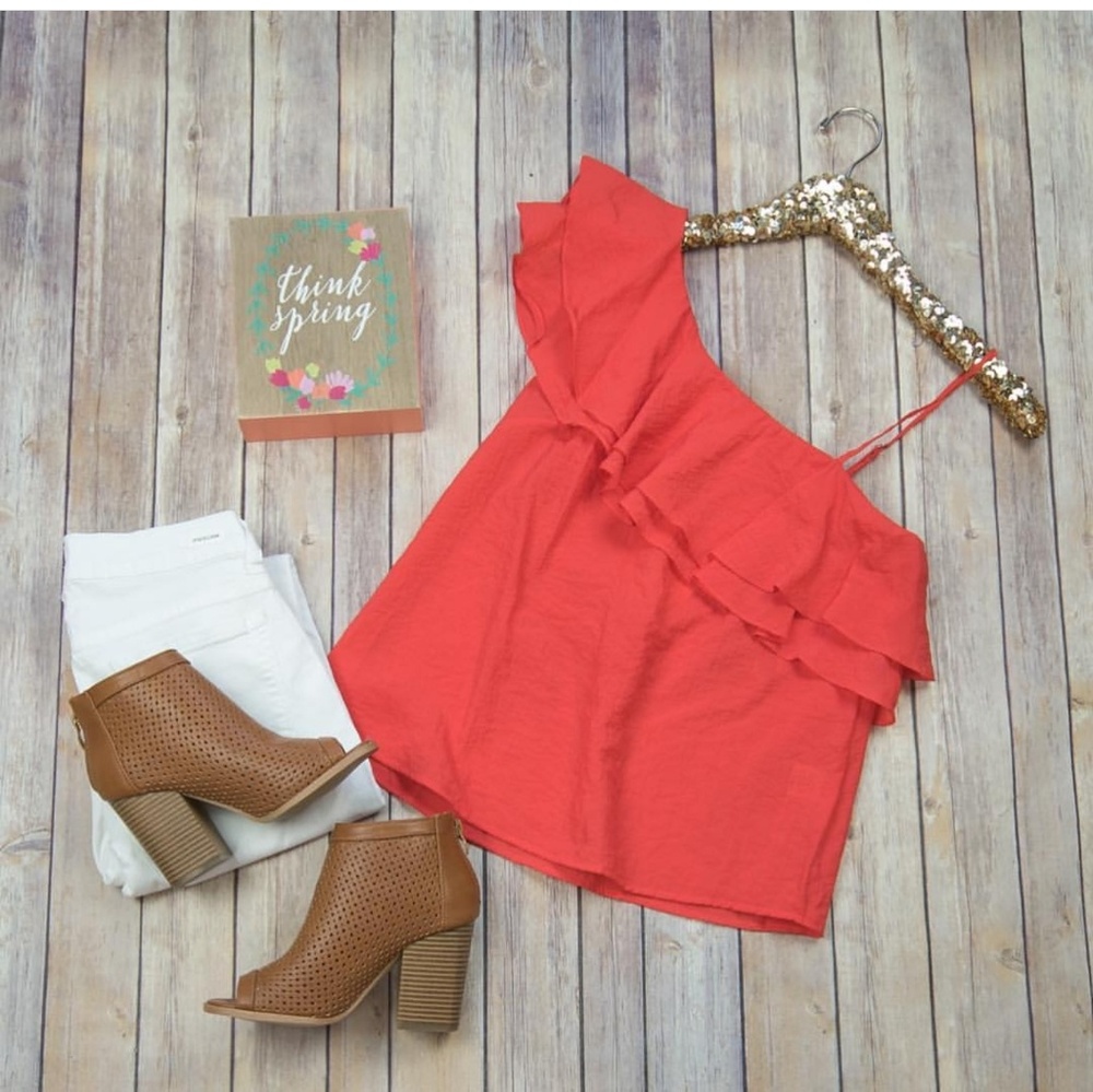 NWT One shoulder orange red tank