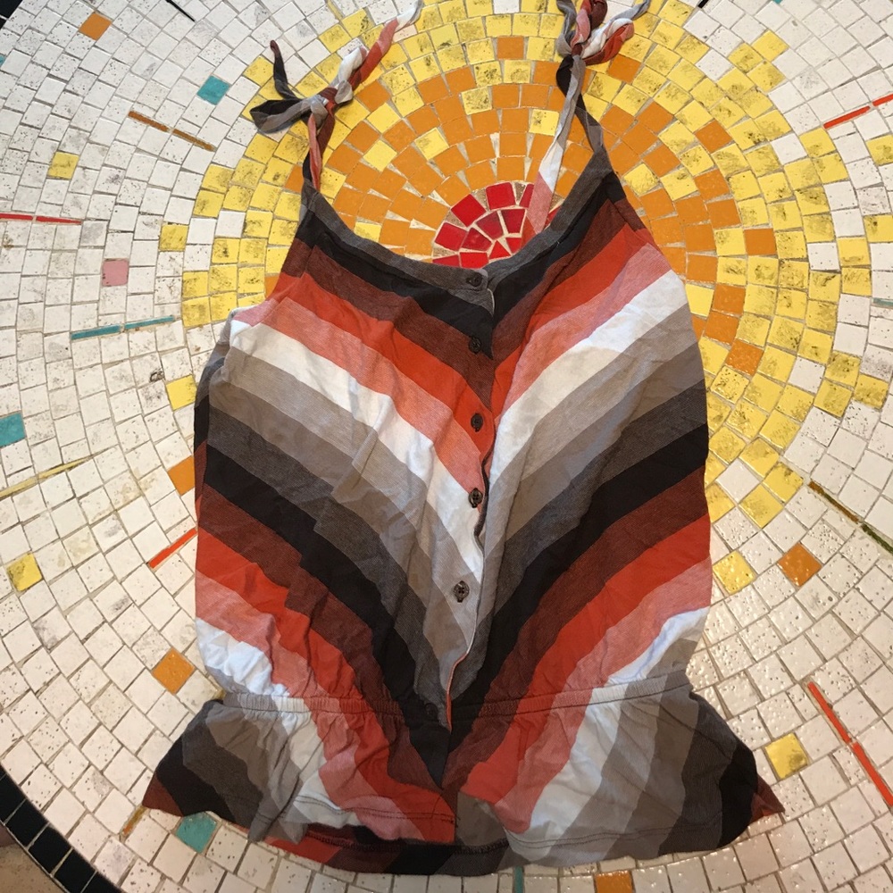 Brown and Red Striped Button Up Tank