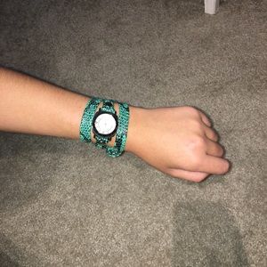 La Mer Double Wrap Green & Black Python Watch