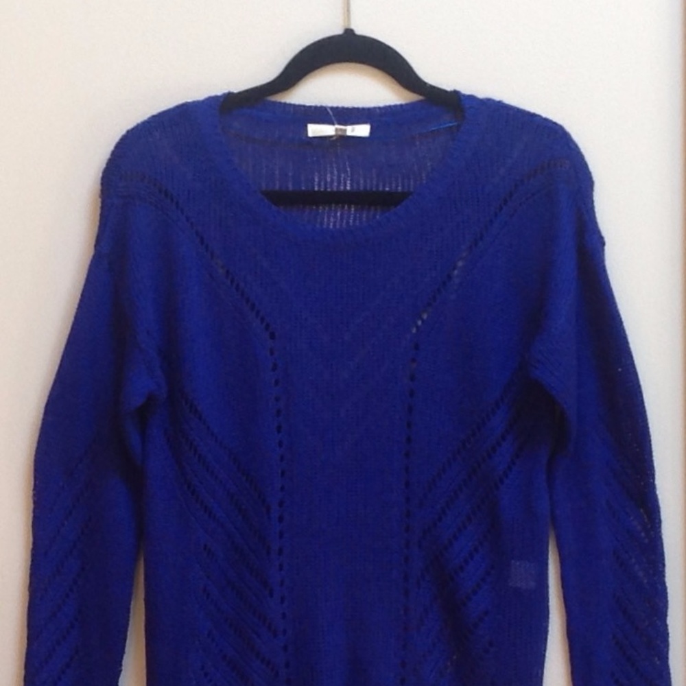 Royal Blue Open Weave Lightweight Crewneck Sweater