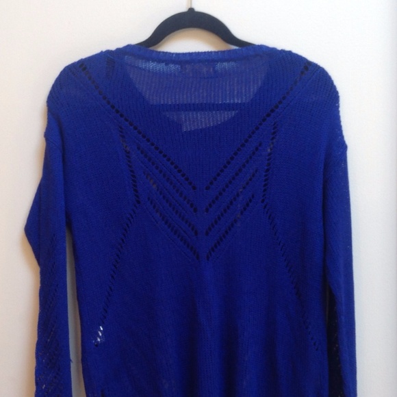 Royal Blue Open Weave Lightweight Crewneck Sweater - Picture 3 of 3