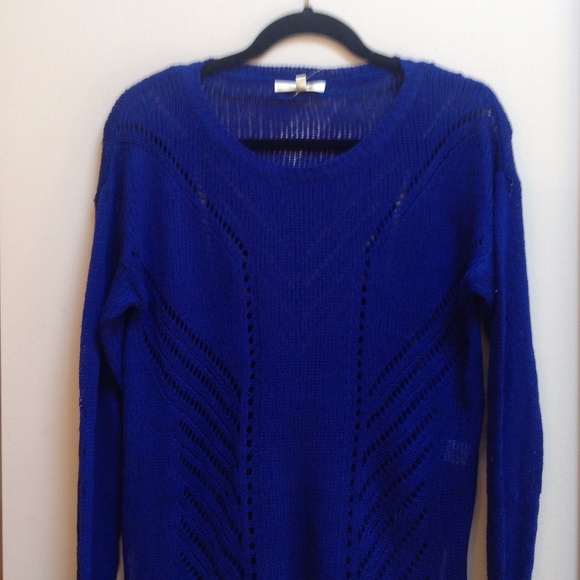 Royal Blue Open Weave Lightweight Crewneck Sweater - Picture 2 of 3