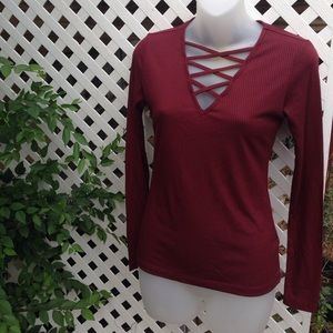 Burgundy lattice straps top
