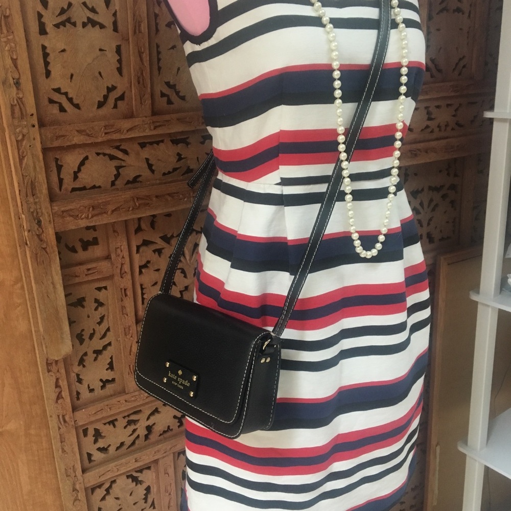 J Crew sleeveless Red Blue and White striped dress