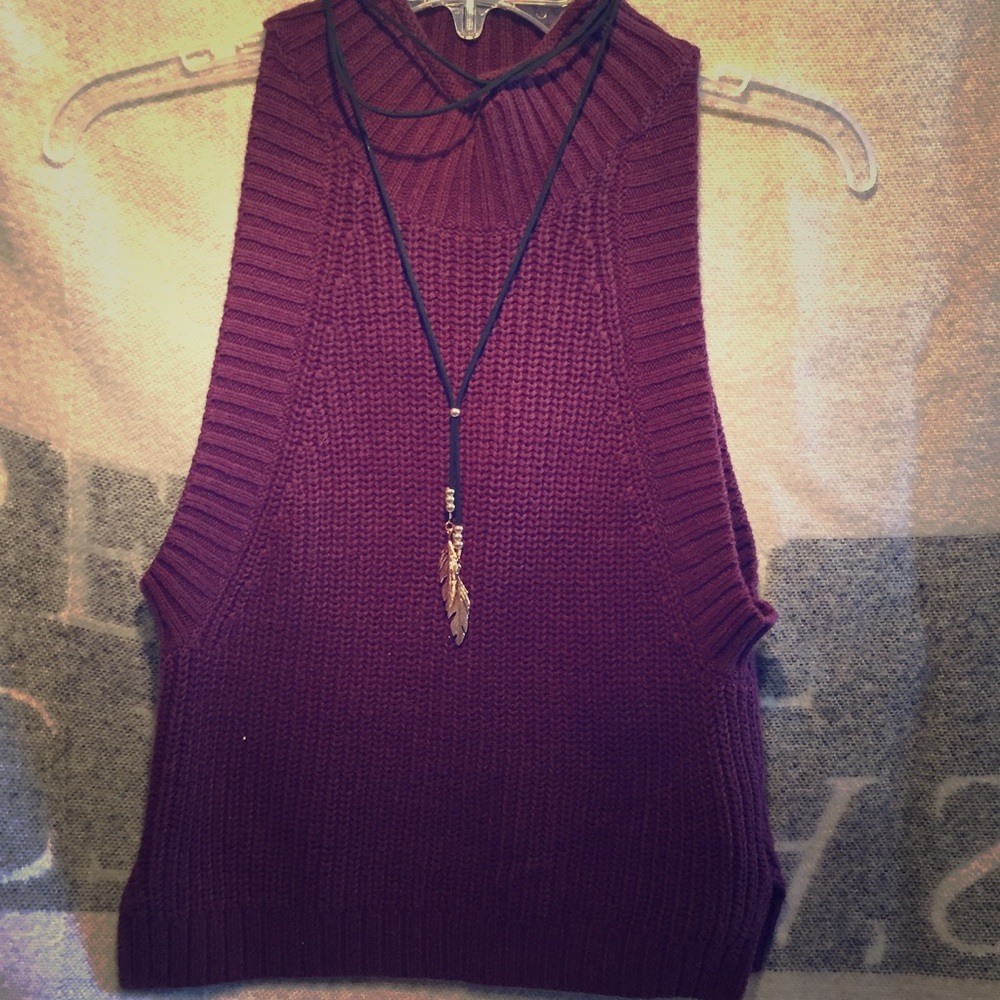 Maroon Kendall & Kylie Crocheted Sweater Vest