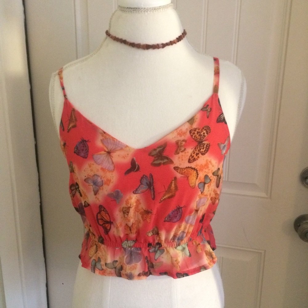 Parisian Collection Coral Butterfly Crop Top