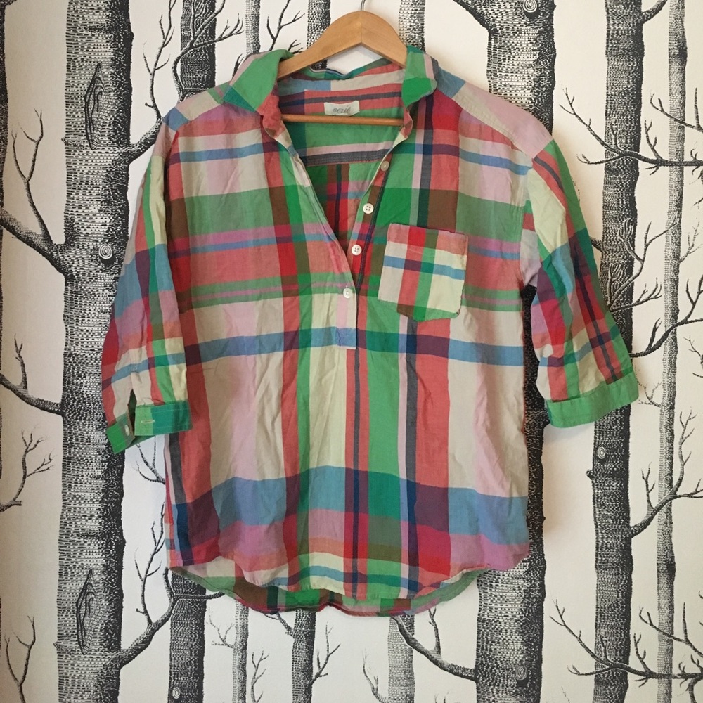 Aerie Plaid Henley Cotton Pullover