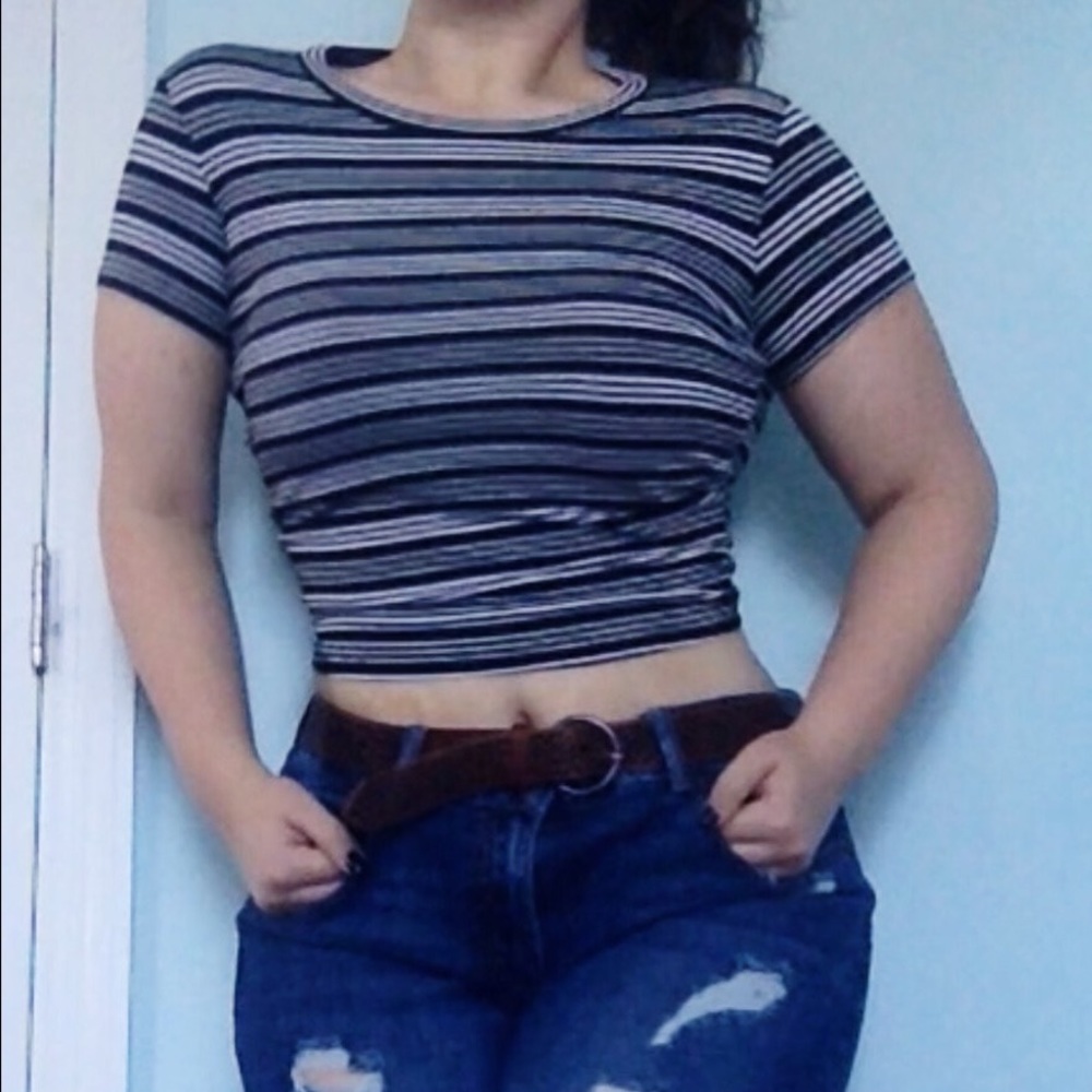 Wet Seal Black And White Striped Top