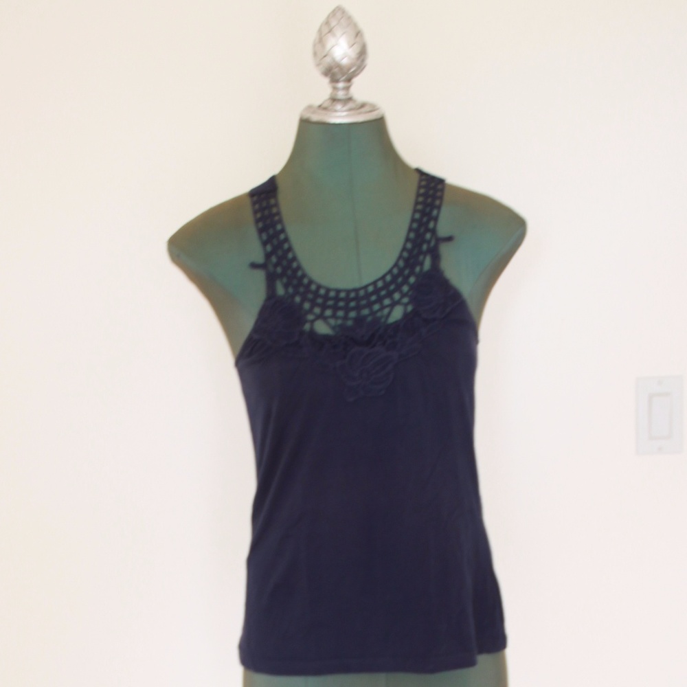 lace floral Navy Tank Top