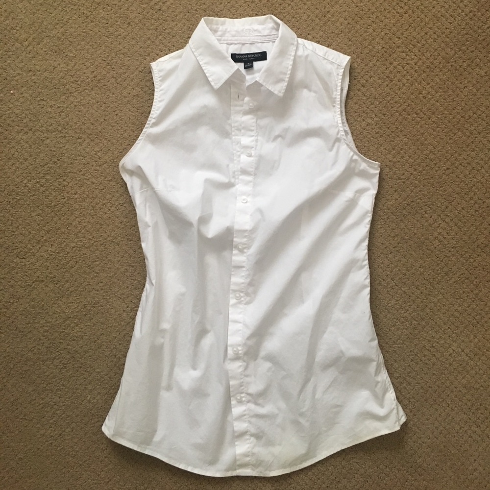 White button down sleeveless shirt