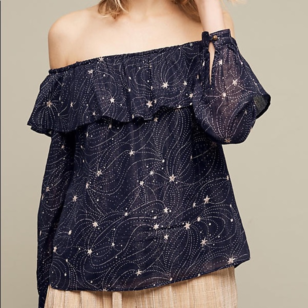 Anthropologie Blue Starry Off The Shoulder Top NWT