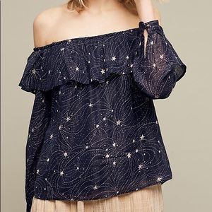 Anthropologie Blue Starry Off The Shoulder Top NWT