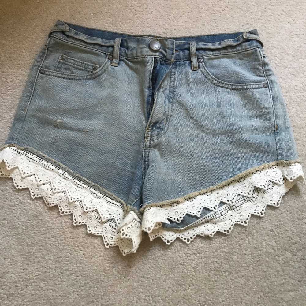 Free people distressed lace Jean shorts