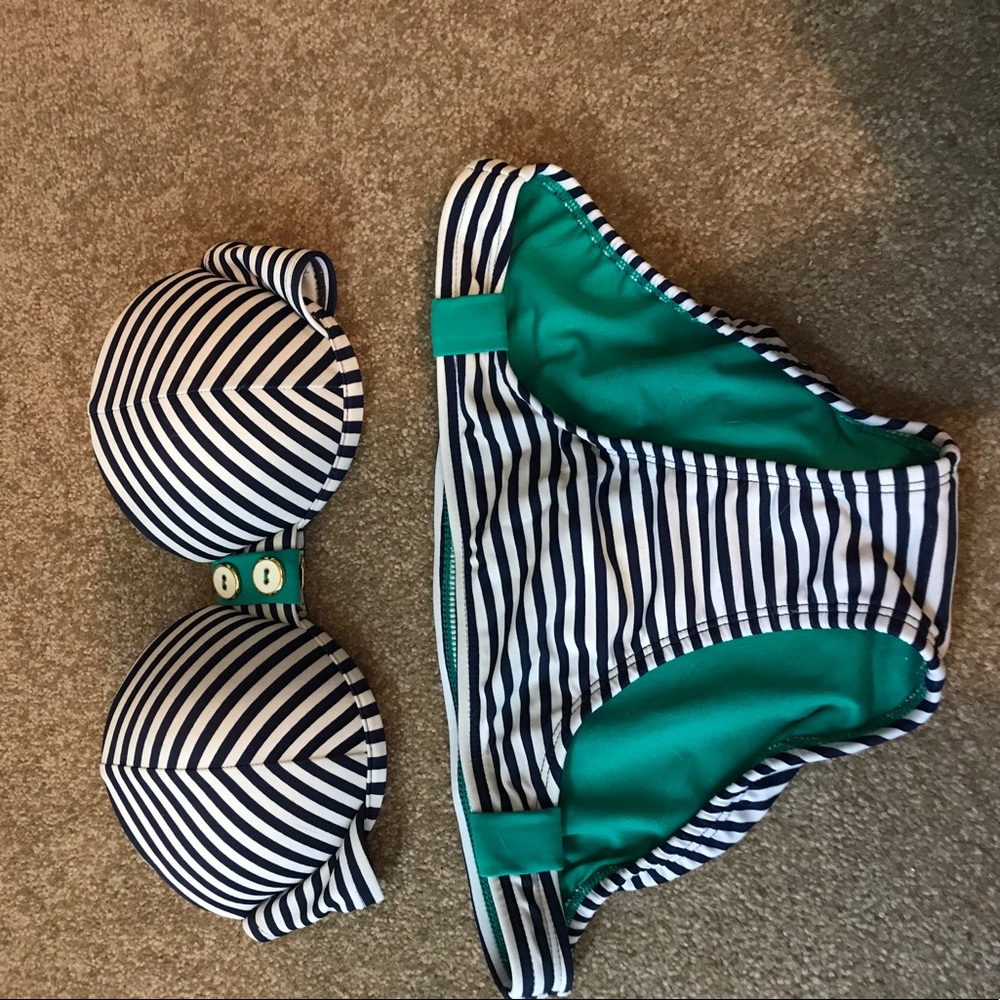 Blue white & green strapless bathing suit