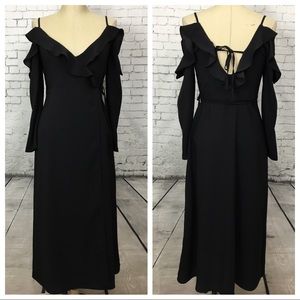 Topshop black cold shoulder long wrap dress