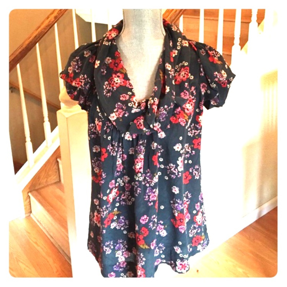 ANTHROPOLOGIE Odille Silk Floral Draped Top