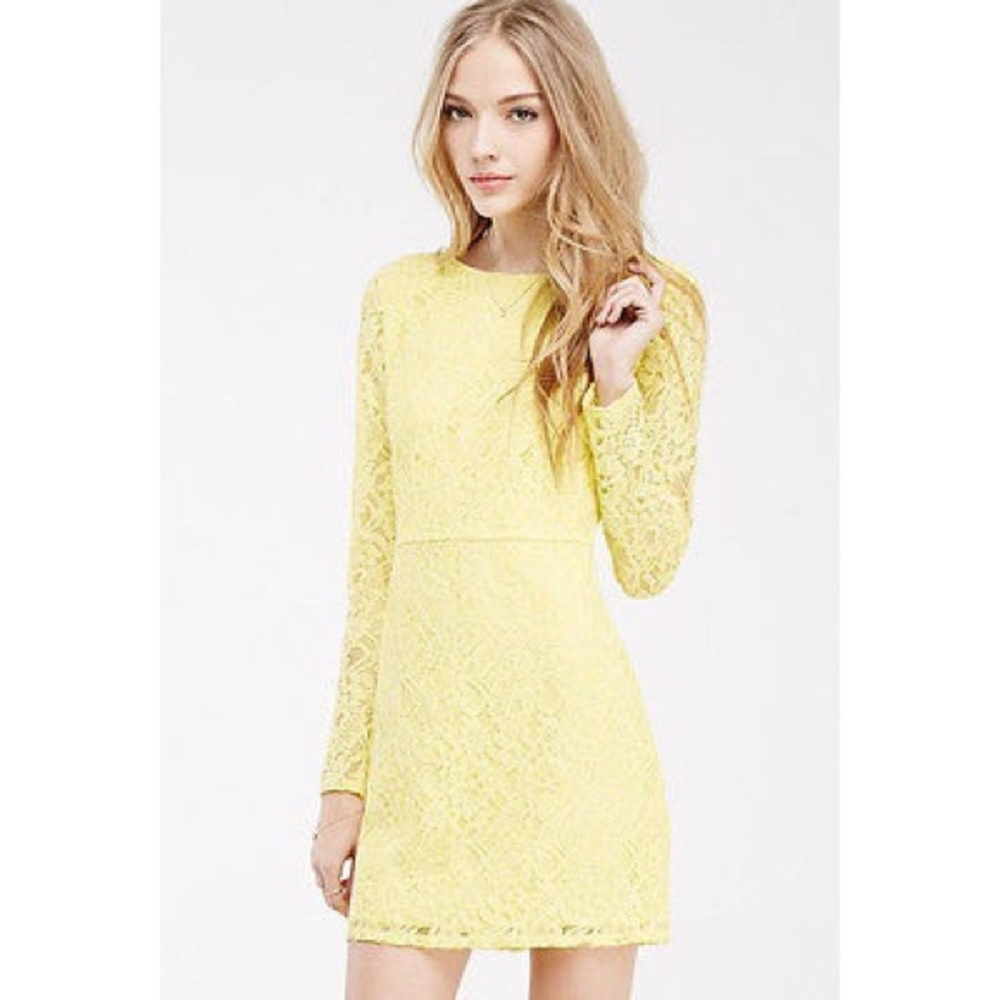 Yellow Lace 3/4 Sleeve Dress