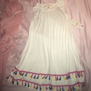 off white top with colorful fringe