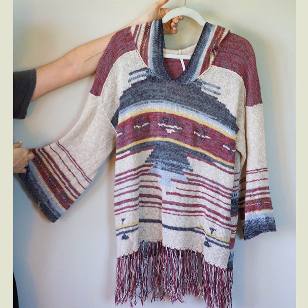 Free People Navajo Dune Sweater with Fringe Size M