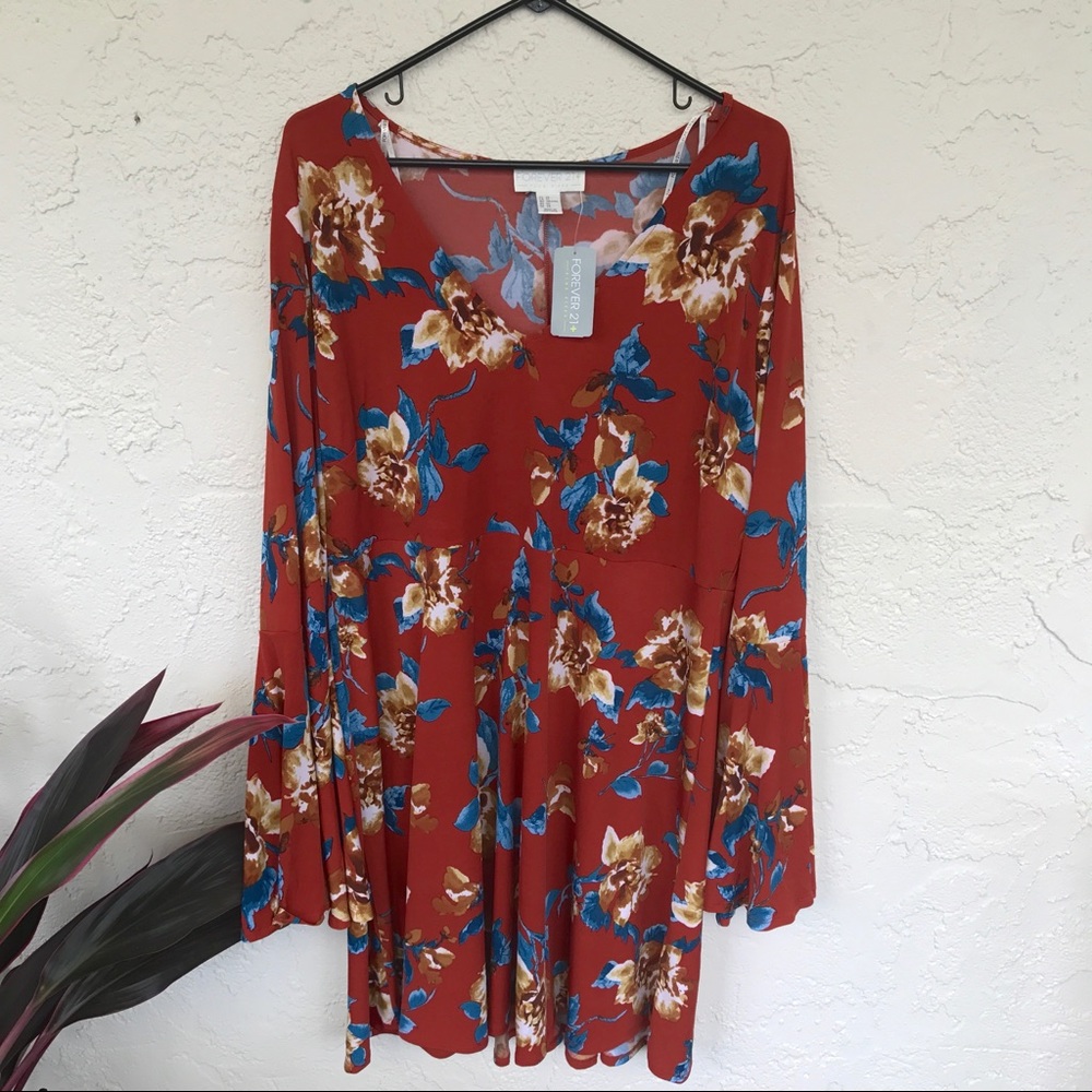 Forever 21+ Bat Sleeve Orange Floral Dress