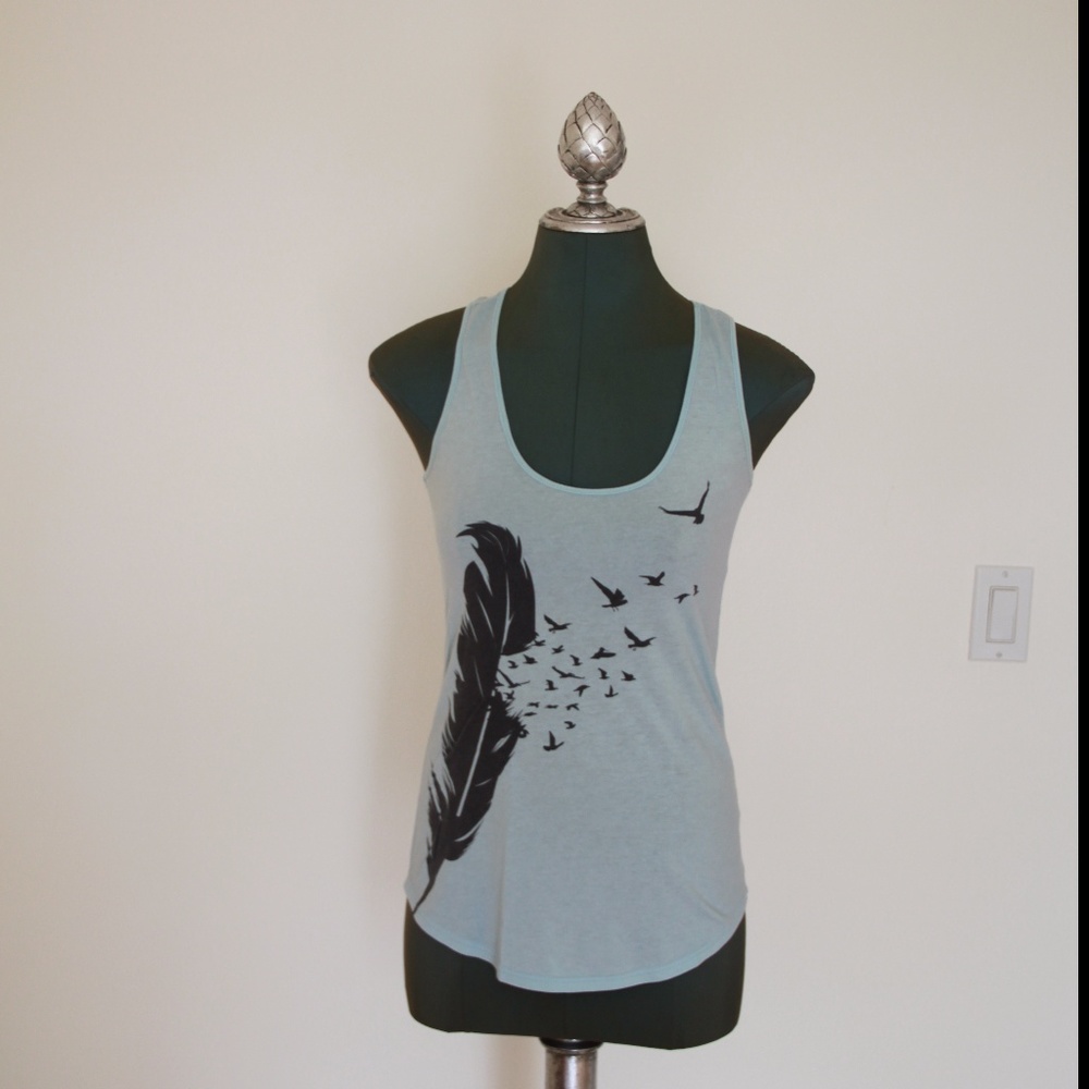 light blue tank top with bird pattern