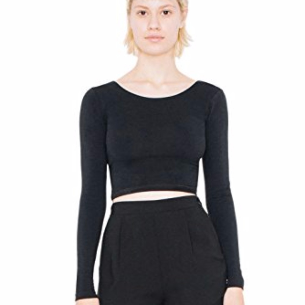 Cotton Spandex Jersey Long Sleeve Crop Top (Black)