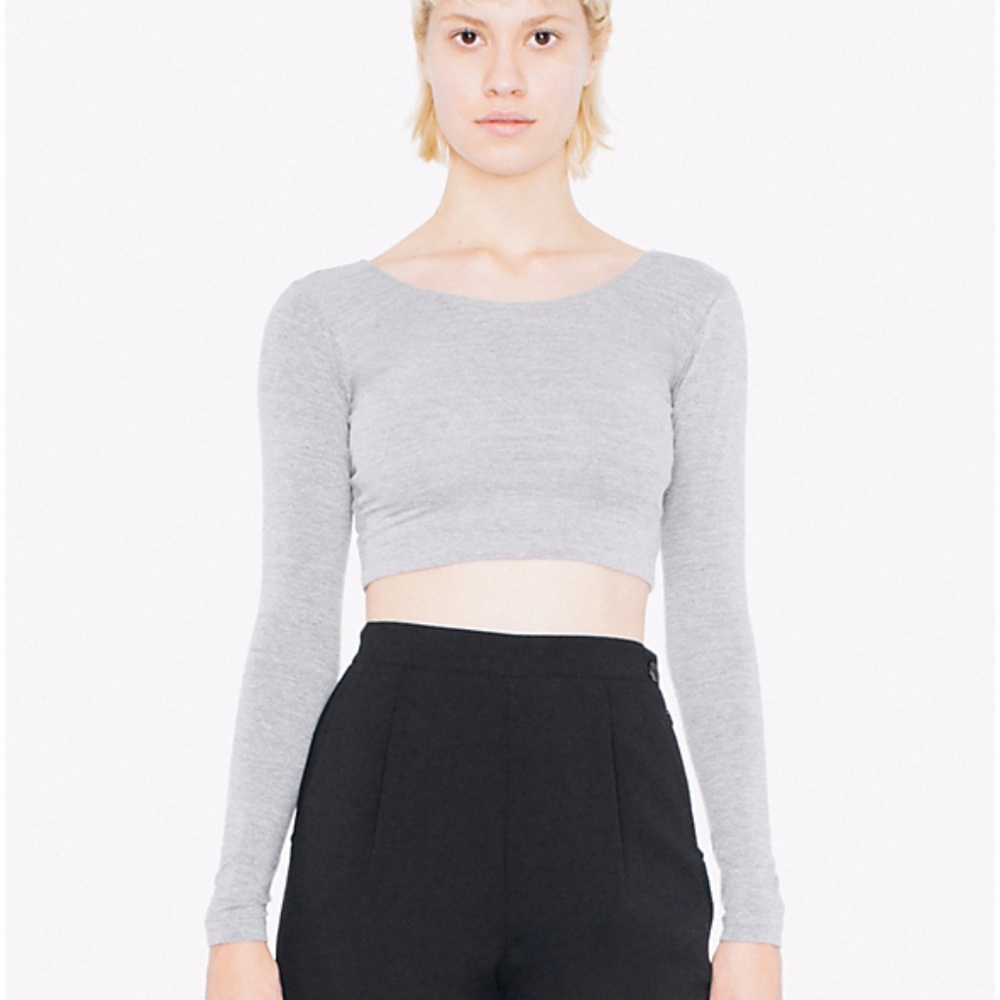Cotton Spandex Jersey Long Sleeve Crop Top (Grey)