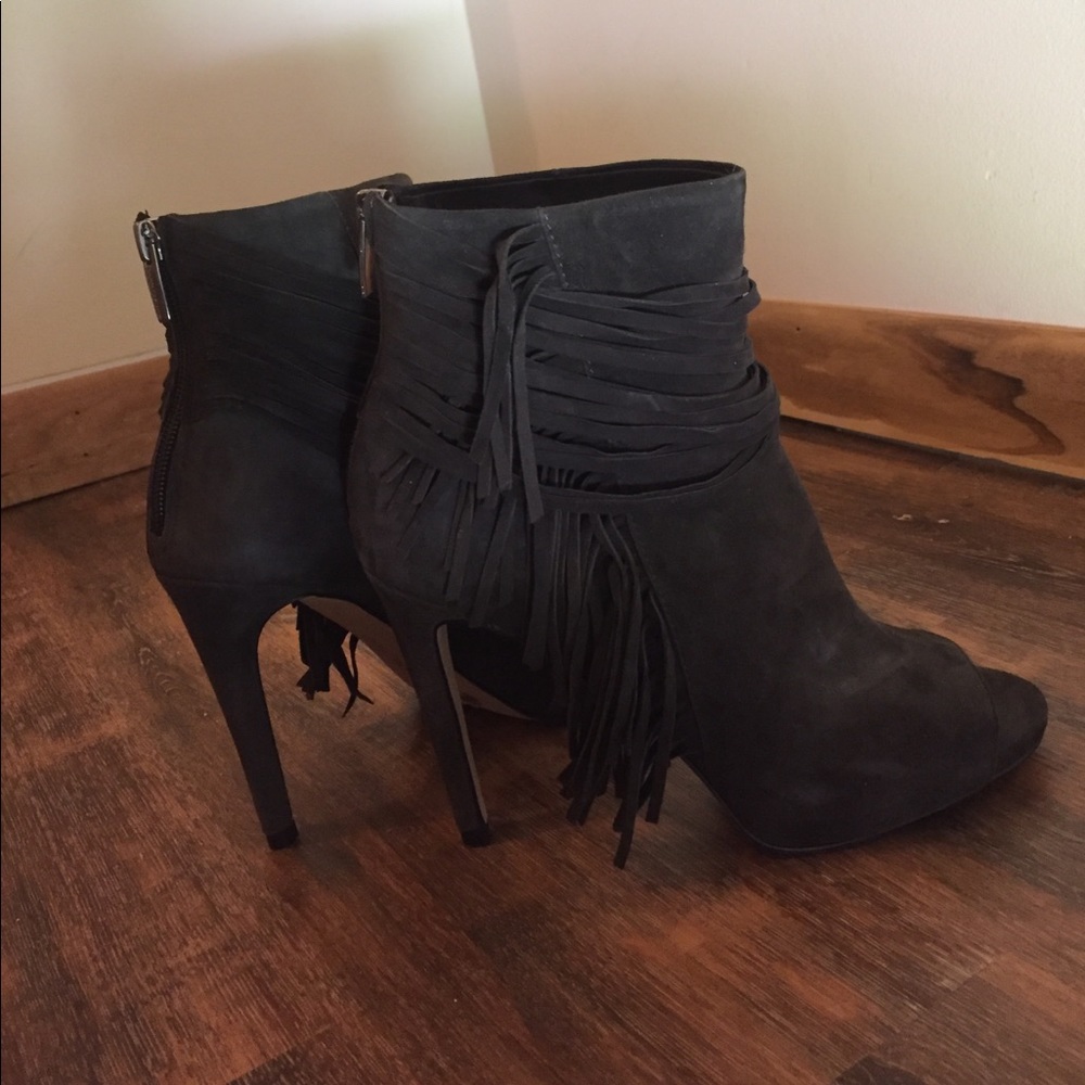 Cute suede peep toe fringed heels