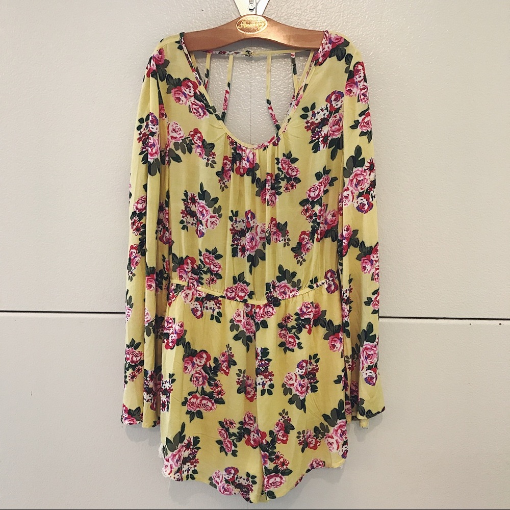 Charlotte Russe Yellow Floral Romper w/ Crochet