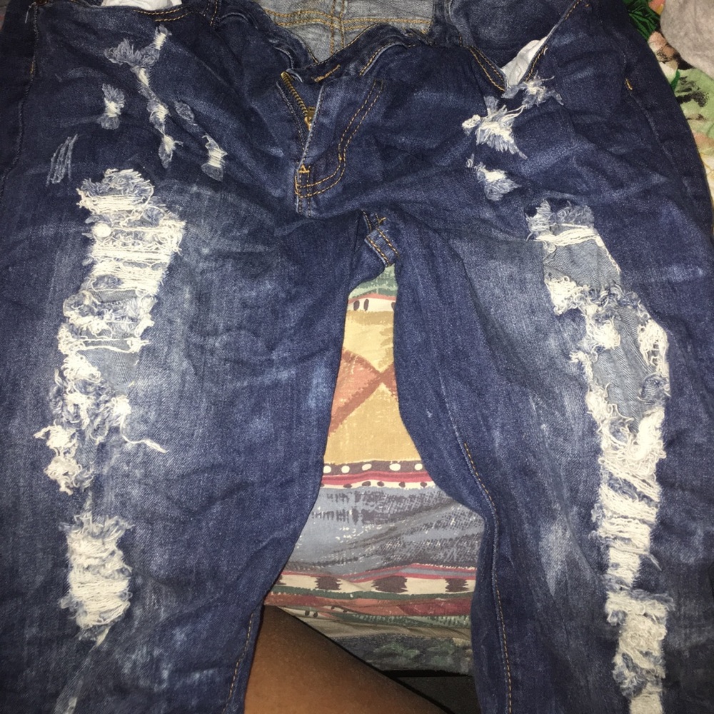 Distressed jean shorts
