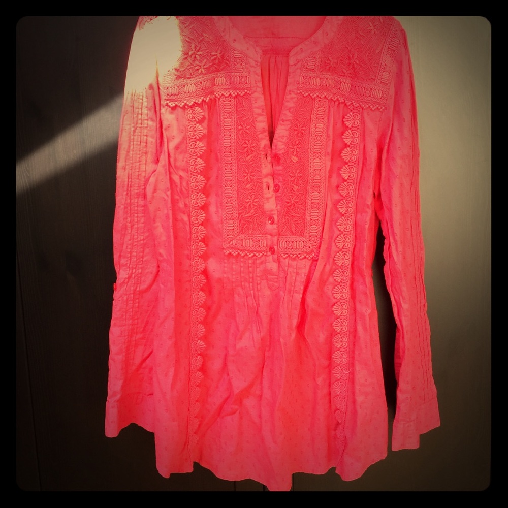 Leifnotes by anthropologie tunic coral lace shirt
