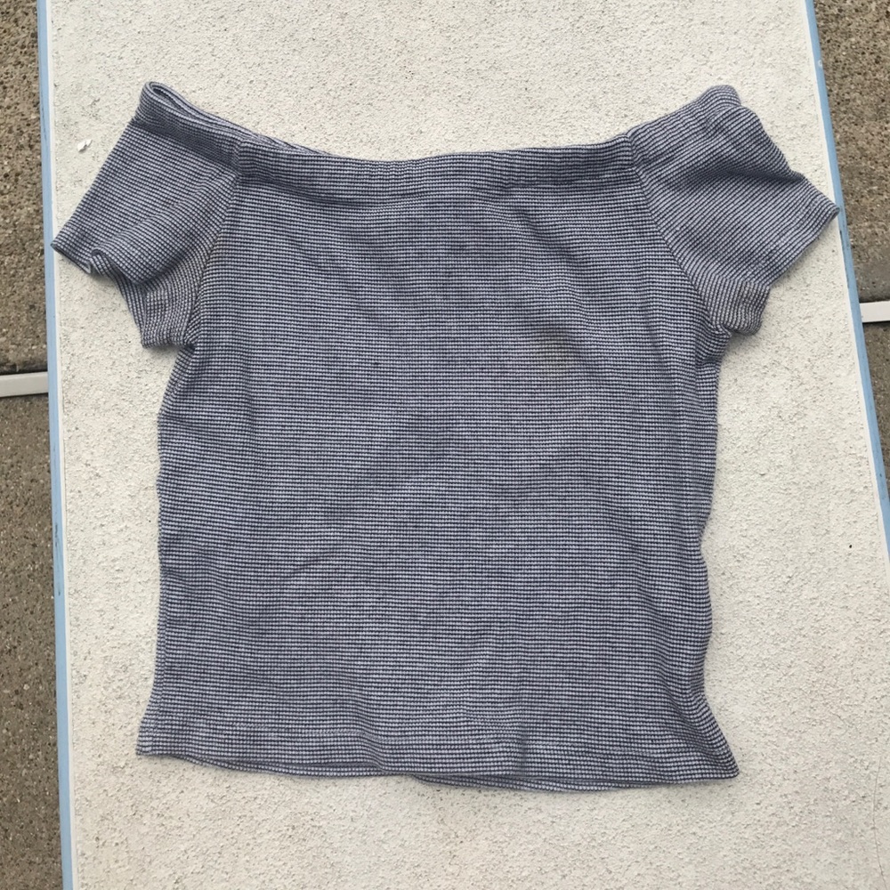 off the shoulder black and white stripped crop top