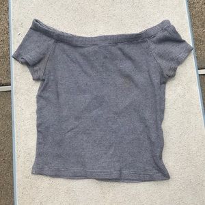 off the shoulder black and white stripped crop top