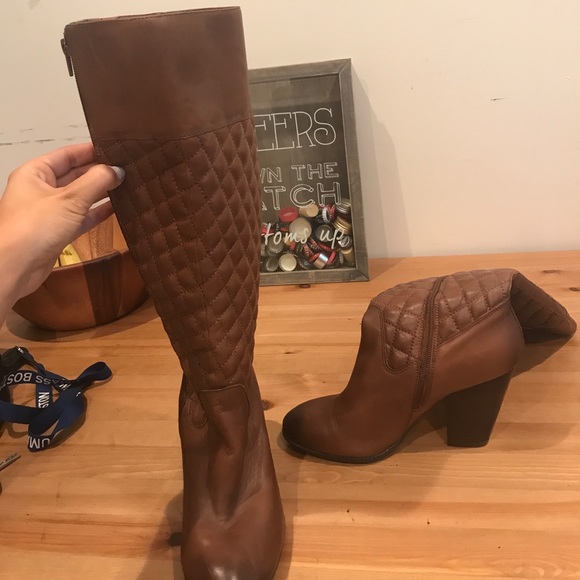 Quilted Brown Heeled Boot - Picture 2 of 4