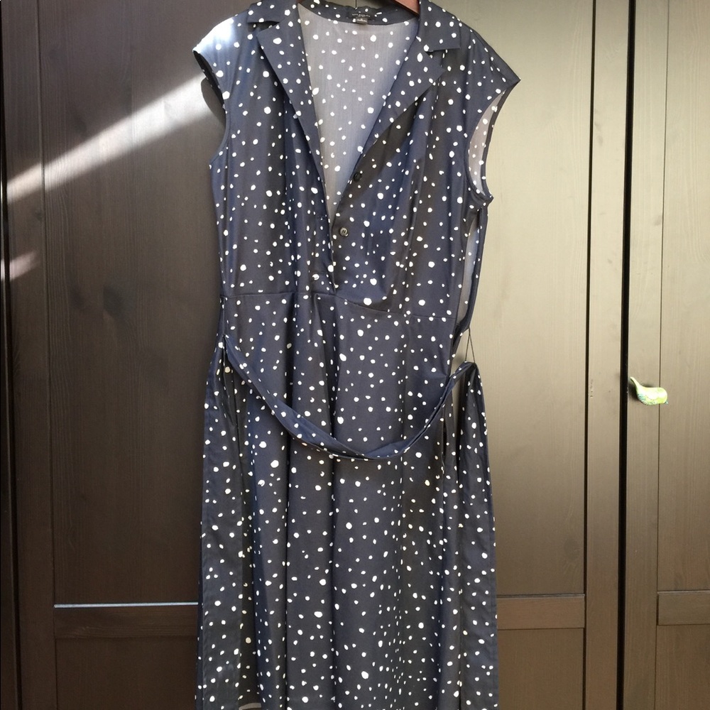 Navy blue and white polka dot Ann Taylor dress