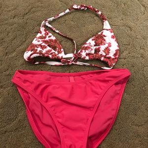 White with hot pink print with gold sequin
