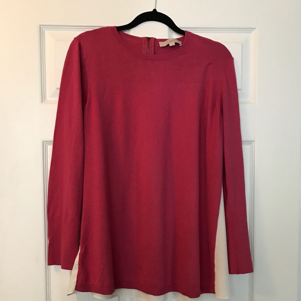 LOFT Pink & Ivory Mixed Media Sweater