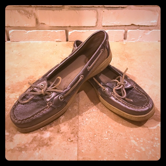 Sperrys: Metallic Silver Boat Shoes - Picture 1 of 3