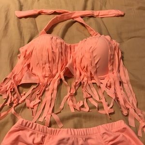 NWOT Pink high waisted fringe bikini