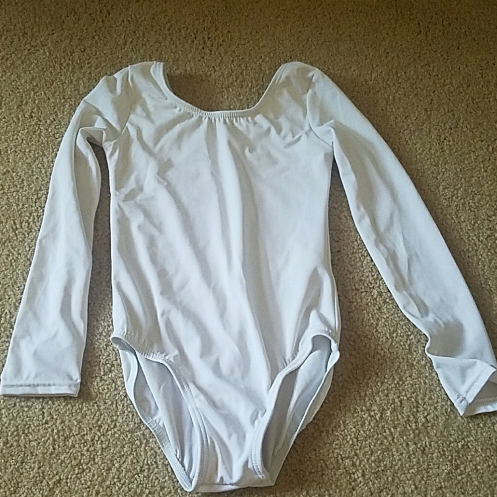 Balera long sleeve white dance leotard for girls.