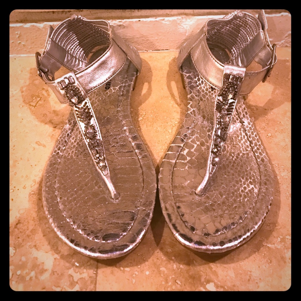 Metallic Silver Snakeskin Sandals