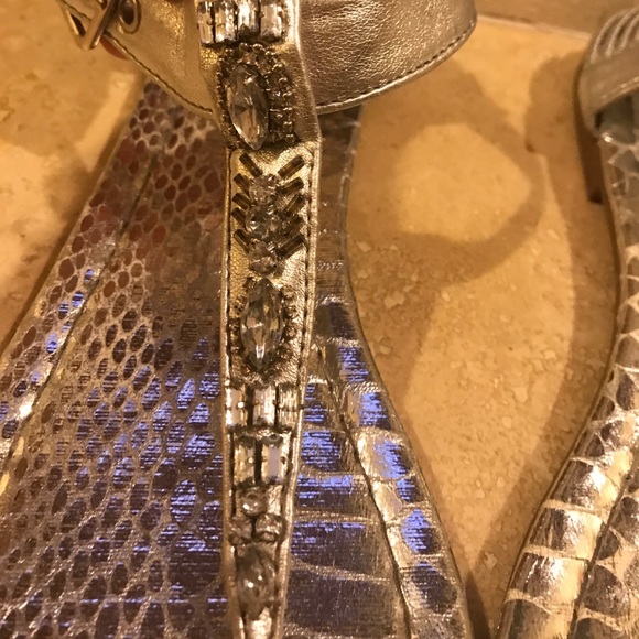 Metallic Silver Snakeskin Sandals - Picture 2 of 4