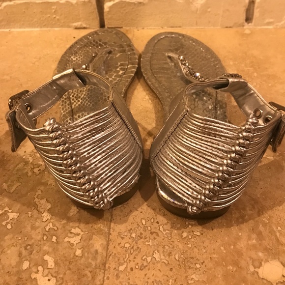 Metallic Silver Snakeskin Sandals - Picture 3 of 4