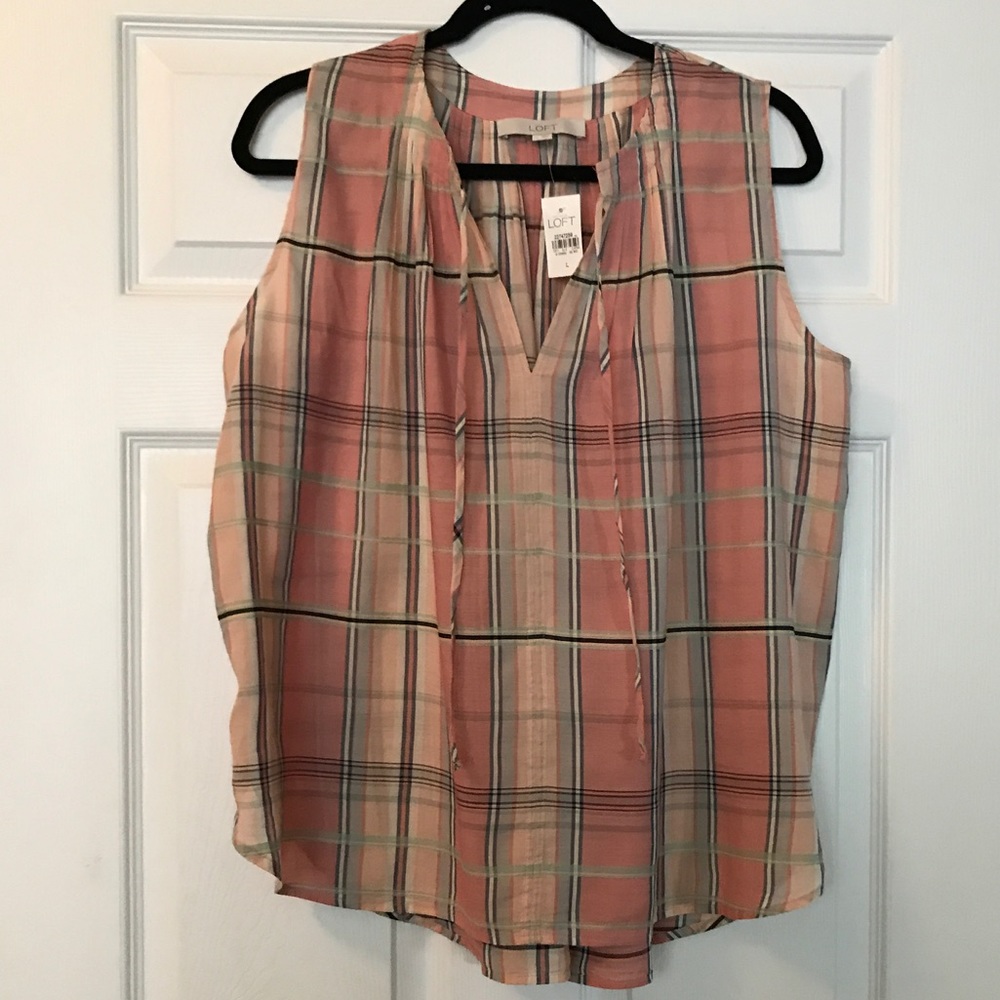 LOFT Pale Pink Plaid Sleeveless Top