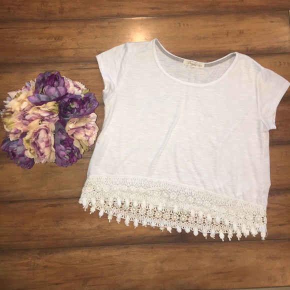 Kohls Rewind Cropped White Lace Trim Top - Picture 1 of 6