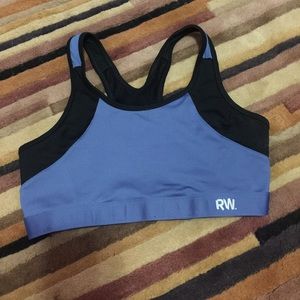 Reversible blue and black sports bra