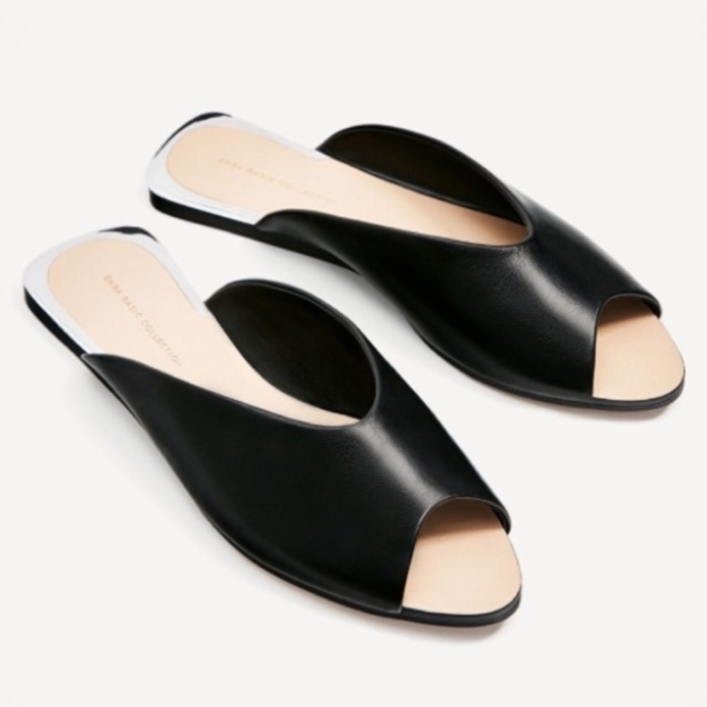 HP 🎉 Zara V cut Leather Slide Sandals size 35 NWT